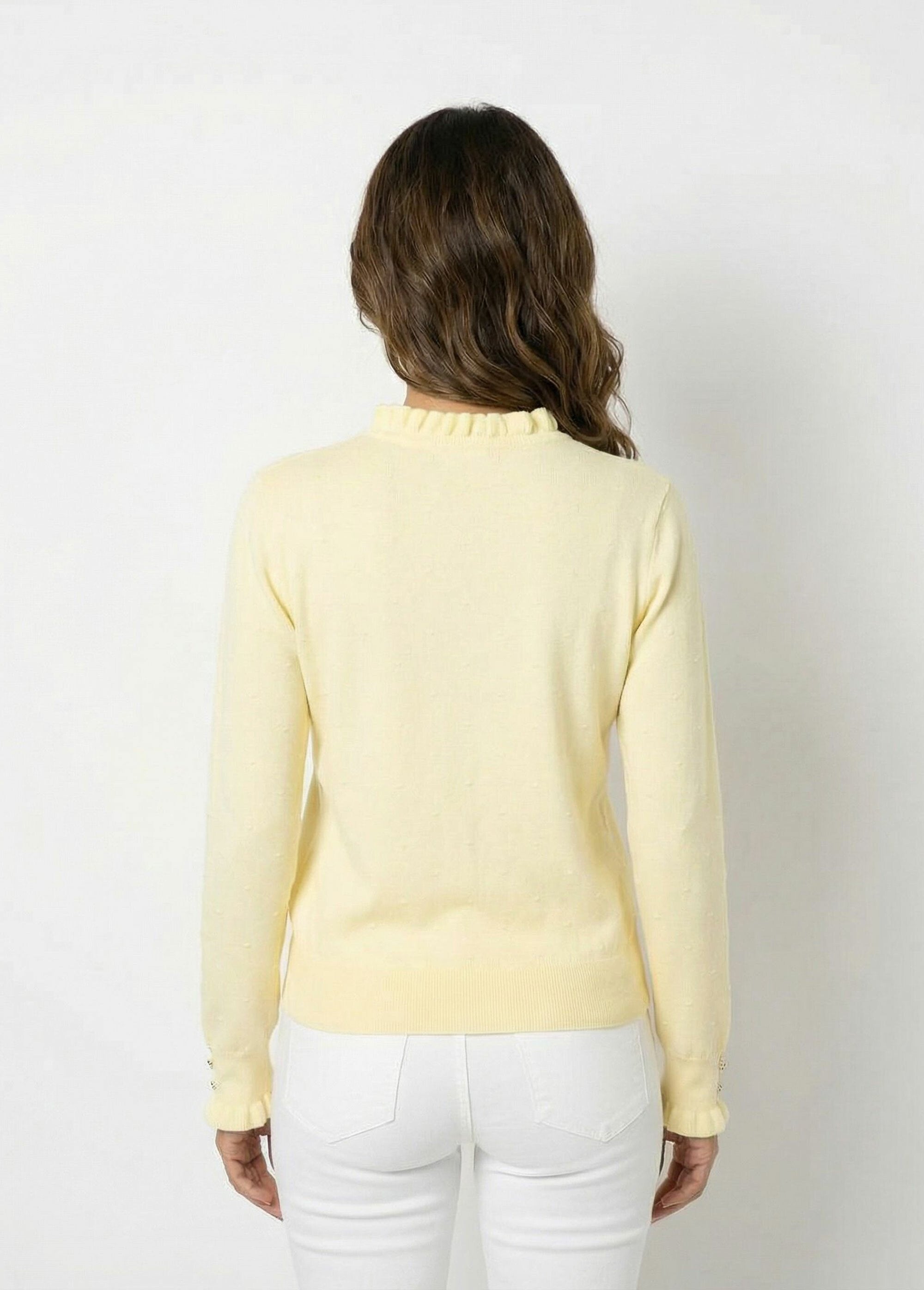 High-neck_pleated_sweater_with_dotted_Swiss_knit_YELLOW_DO1_slim