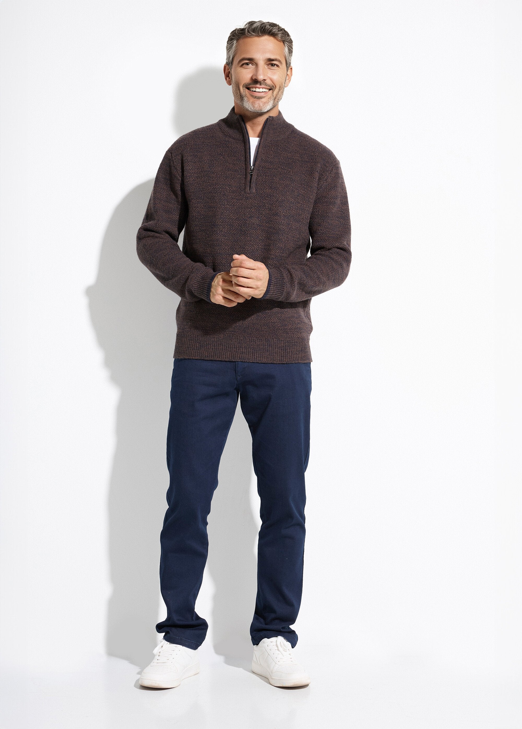 High-neck_zipped_sweater_in_heathered_wool_knit_Brown_SF1_slim
