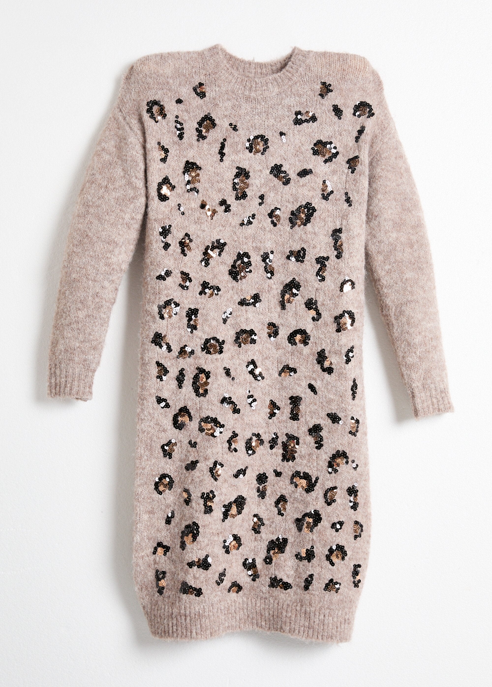 Round_neck_sweater_dress_with_animal_print_sequins_Beige_and_black_AP1_slim