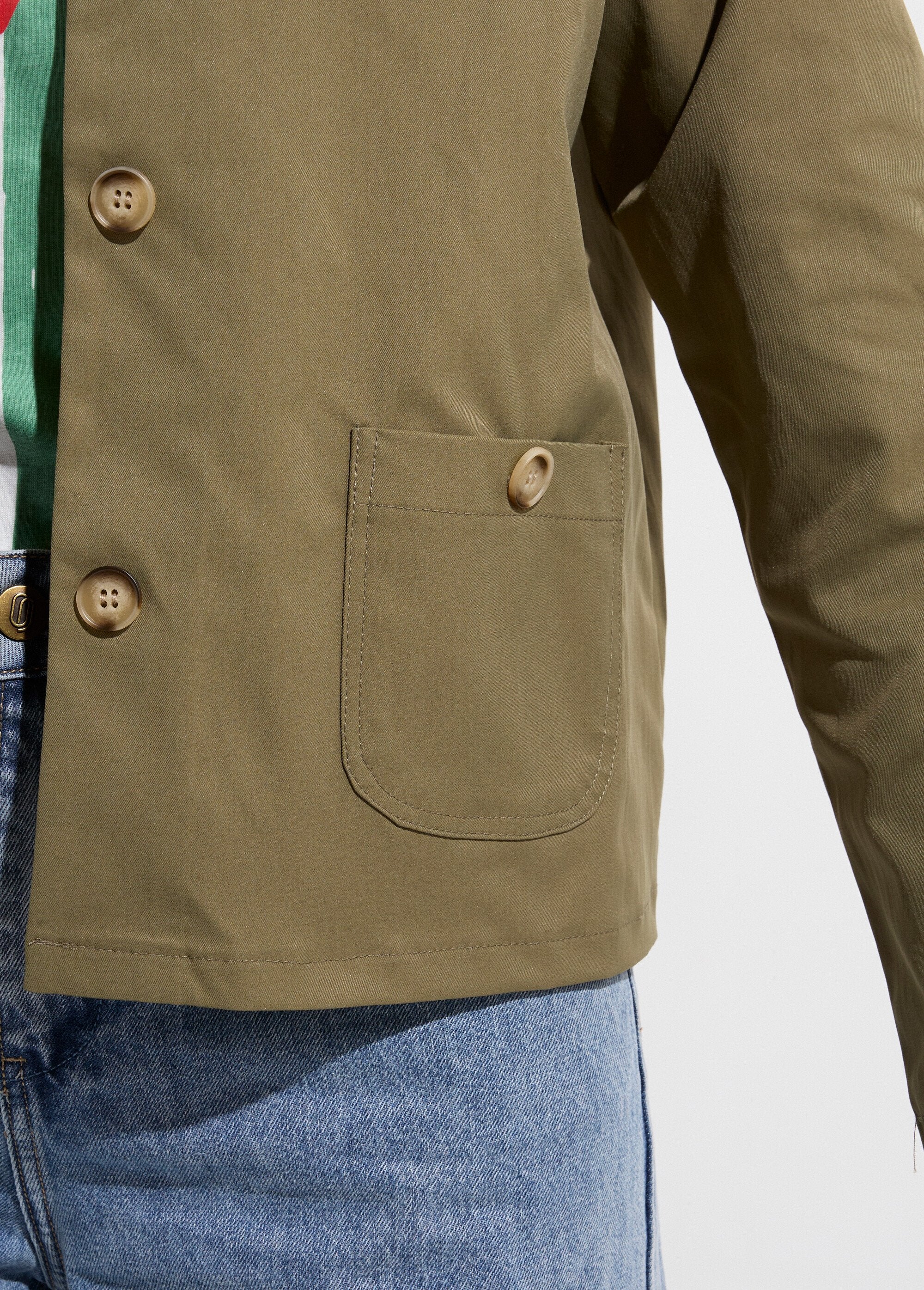 Veste_boite_en_coton,_avec_col_claudine_Kaki_DE2_slim