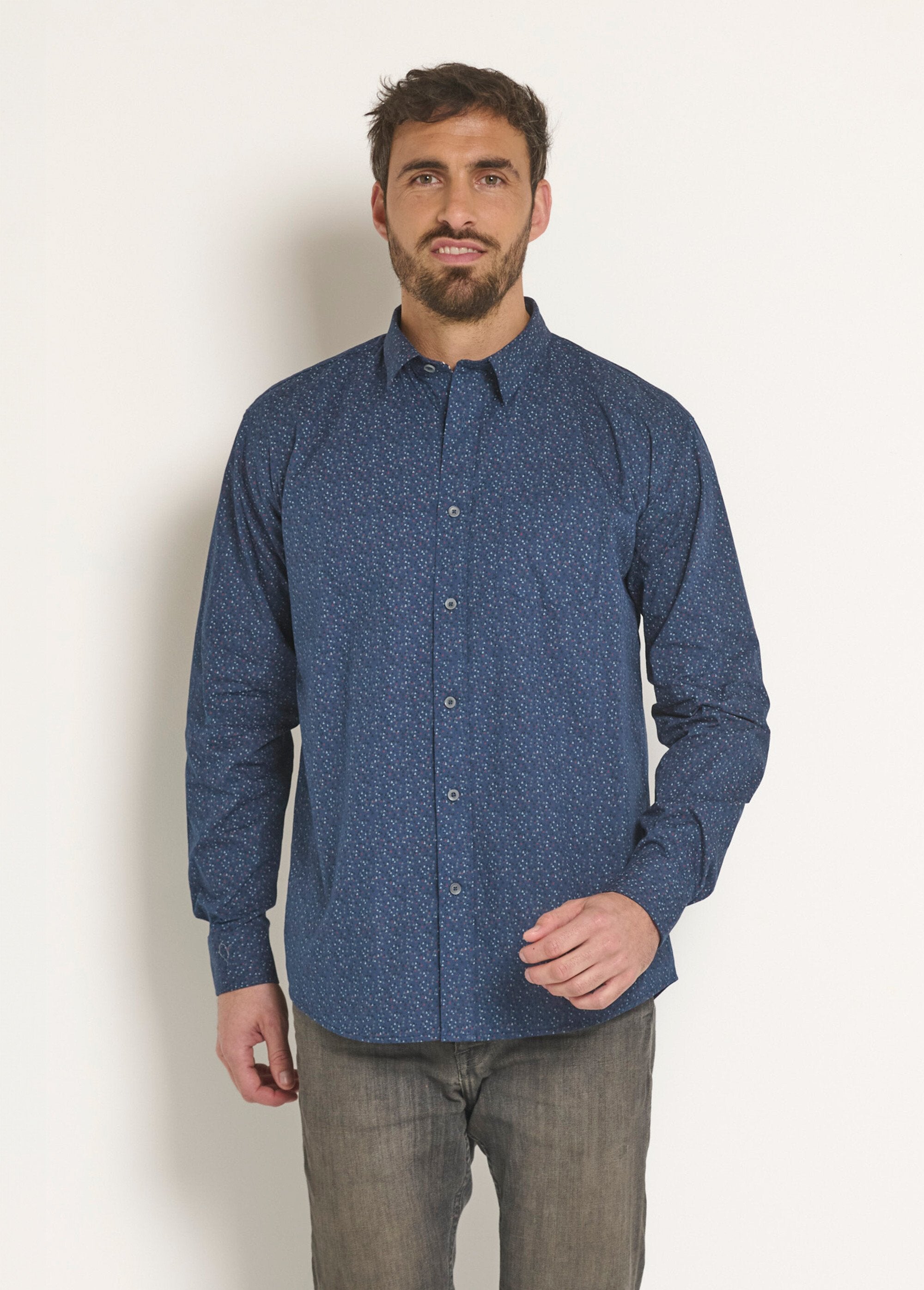 Long_sleeve_micro_pattern_cotton_shirt_Marine_FA1_slim