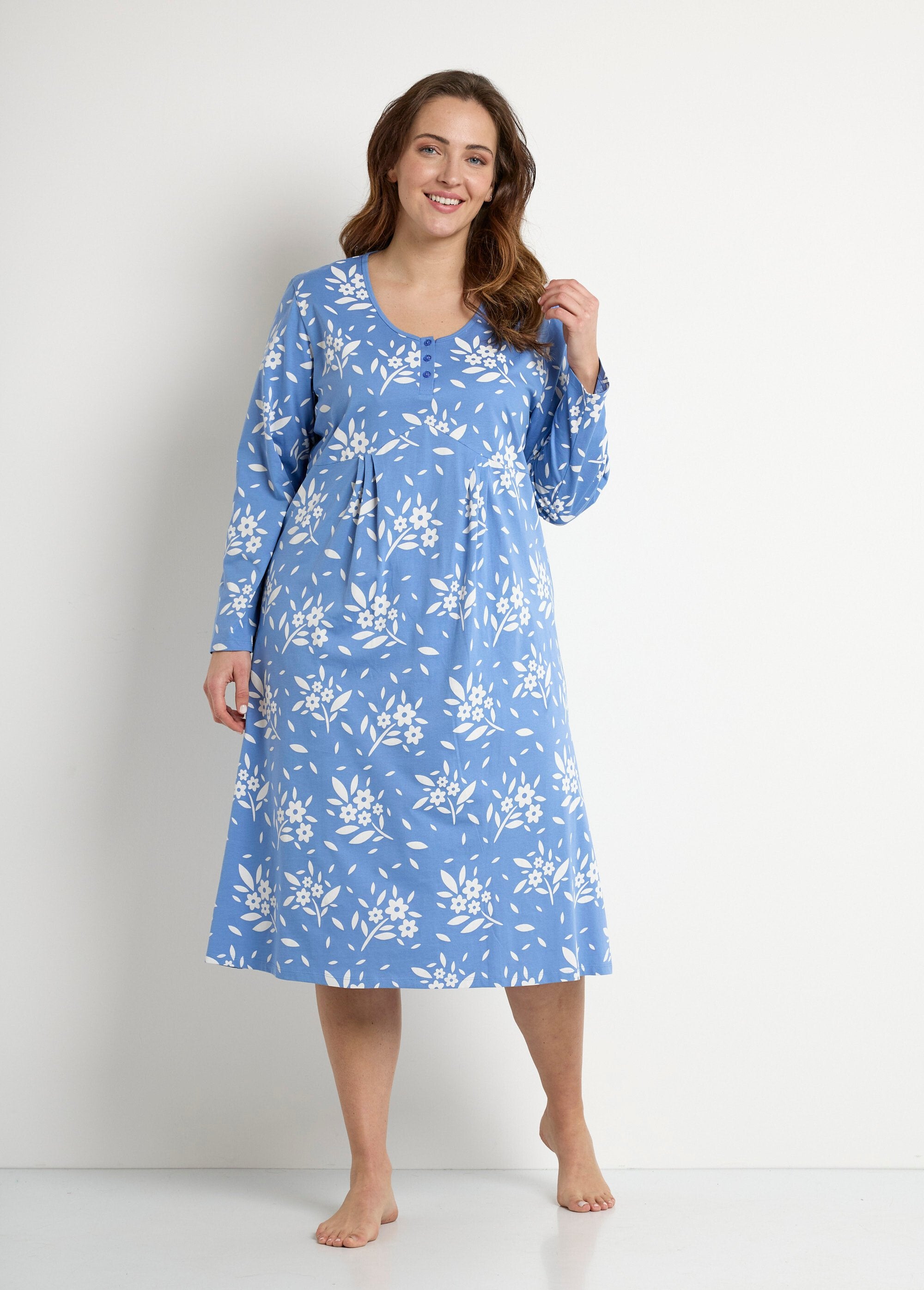 Mid-length_floral_cotton_buttoned_nightdress_Blue_FA1_curvy