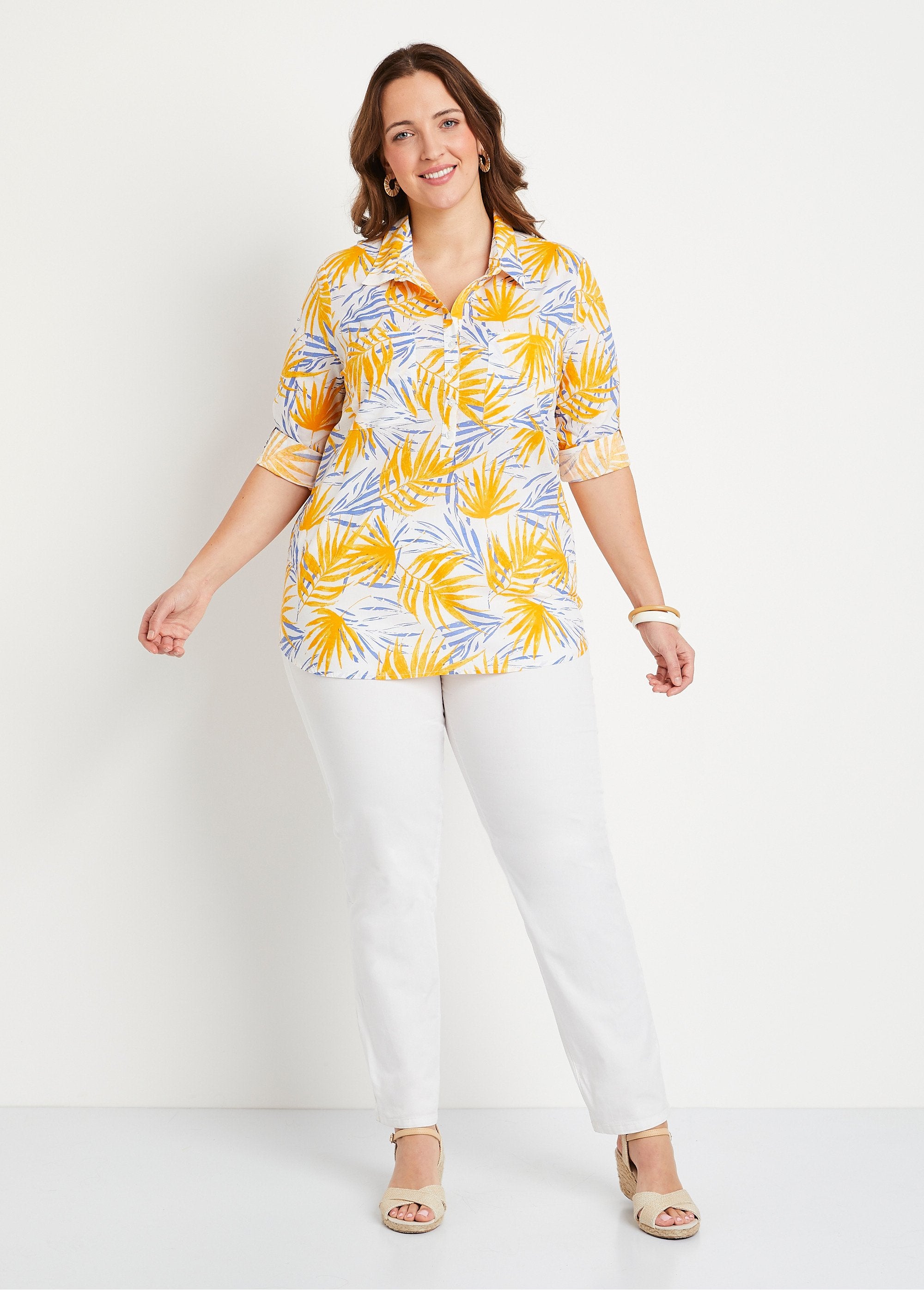 Long_printed_cotton_buttoned_blouse_Yellow_print_SF1_curvy