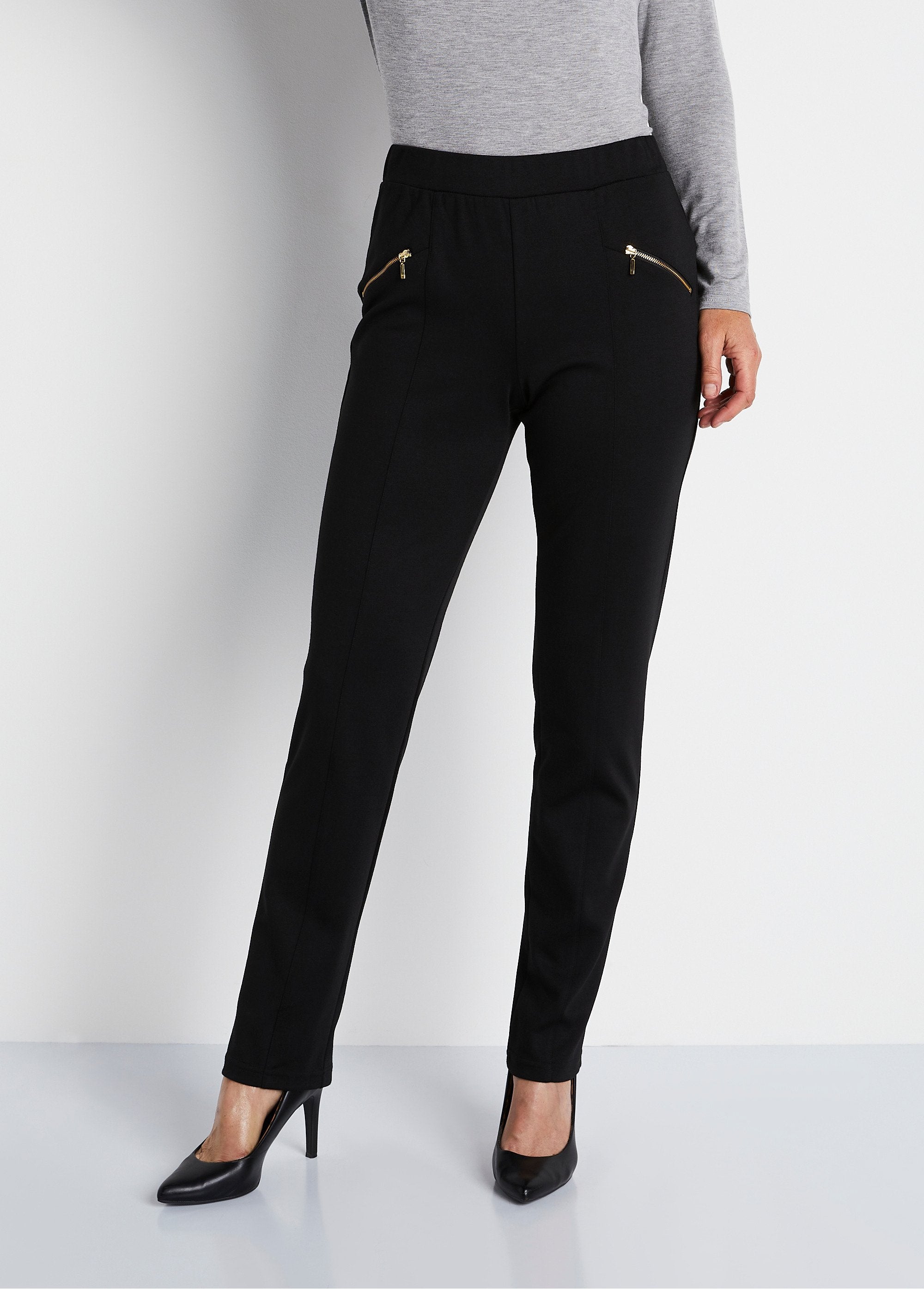 Milano_mesh_elasticated_waist_straight_pants_Black_FA1_slim