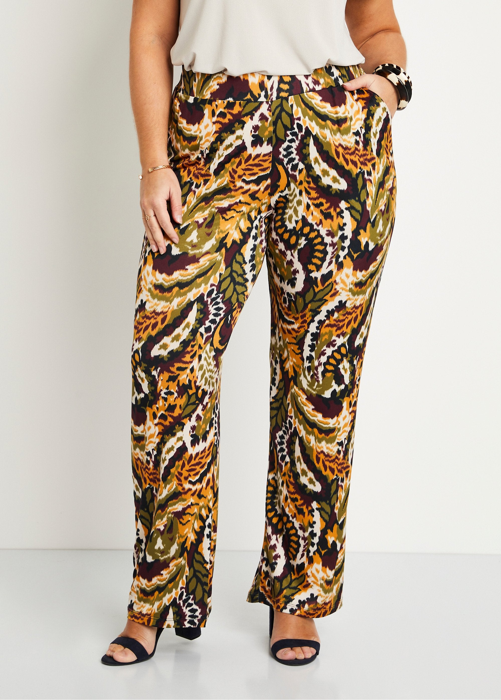 Wide_printed_elasticated_waist_pants_Ocher_and_green_FA1_curvy