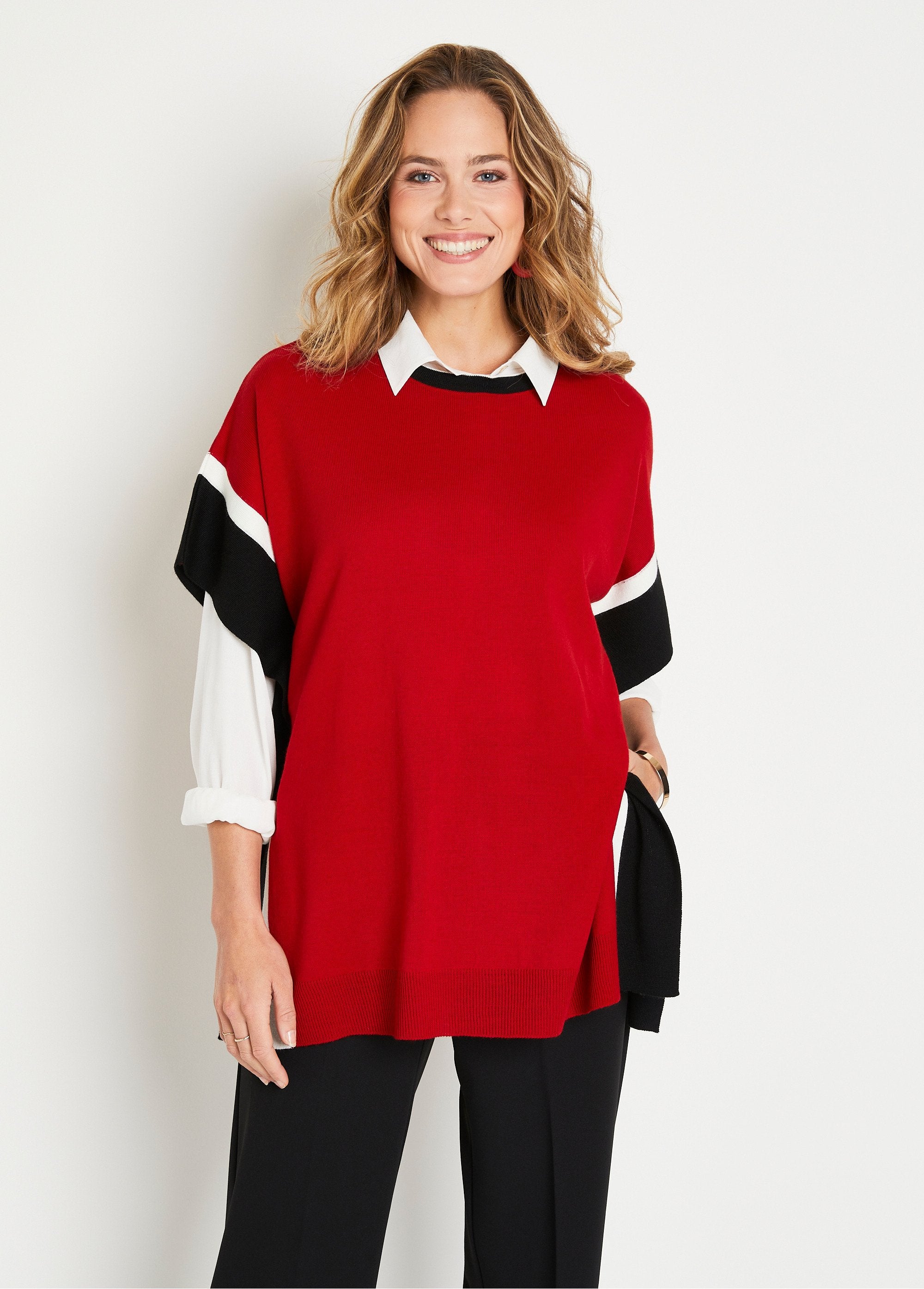 Plain_long_poncho_sweater_Red_and_black_FA1_slim