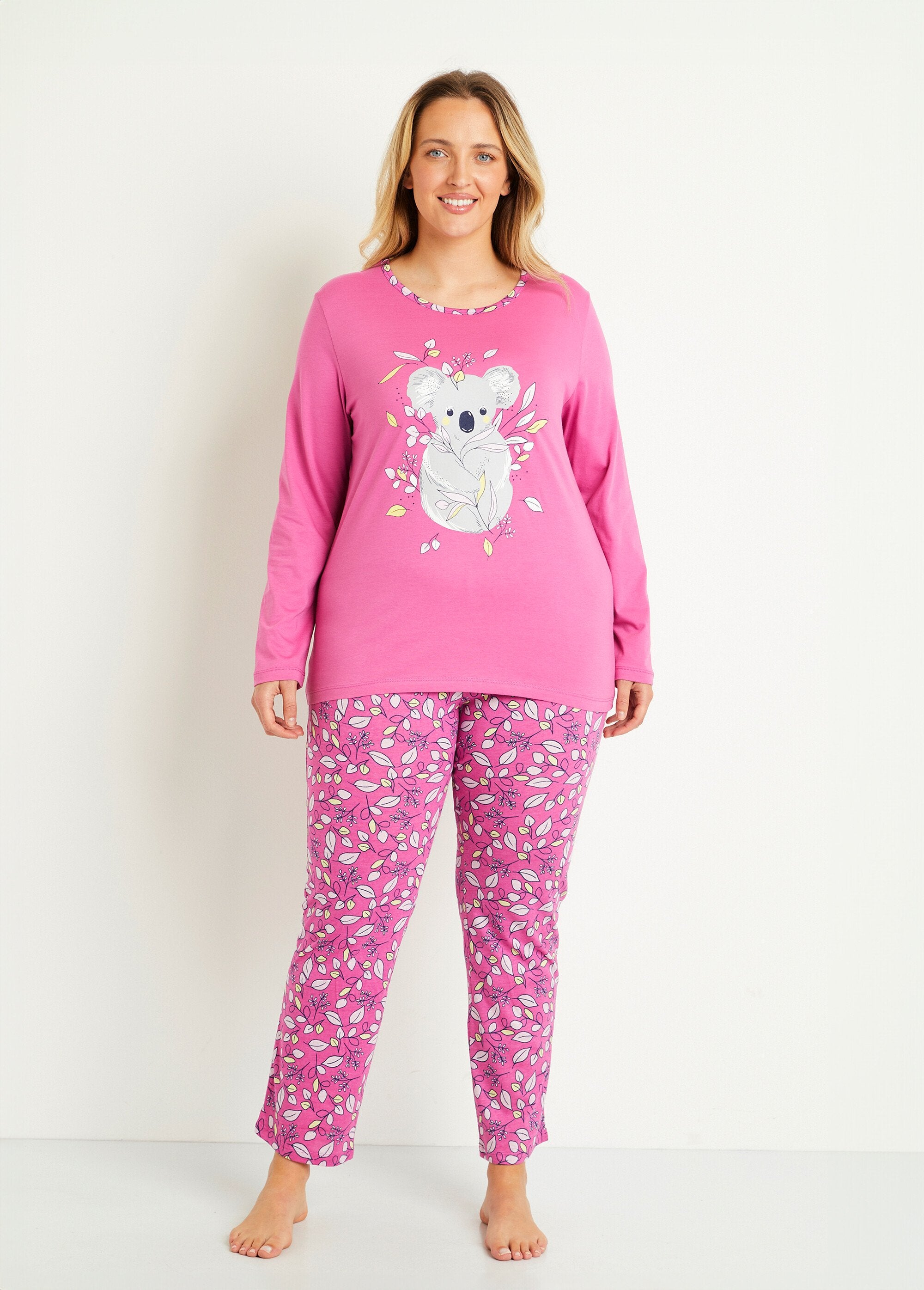 Koala_pattern_printed_cotton_pajamas_Pink_FA1_curvy