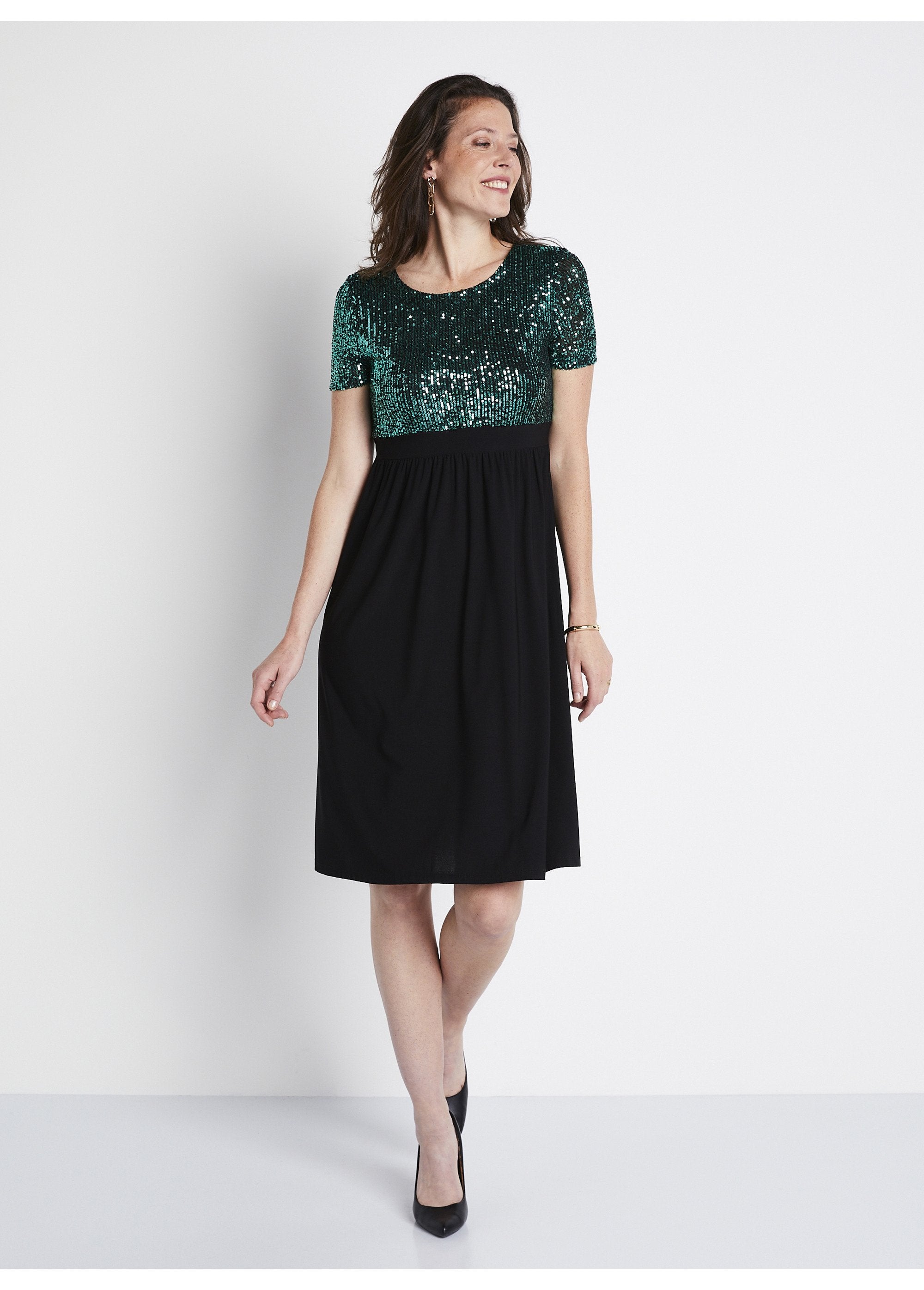 Short_flared_mesh_and_sequin_dress_Green_and_black_FA1_slim