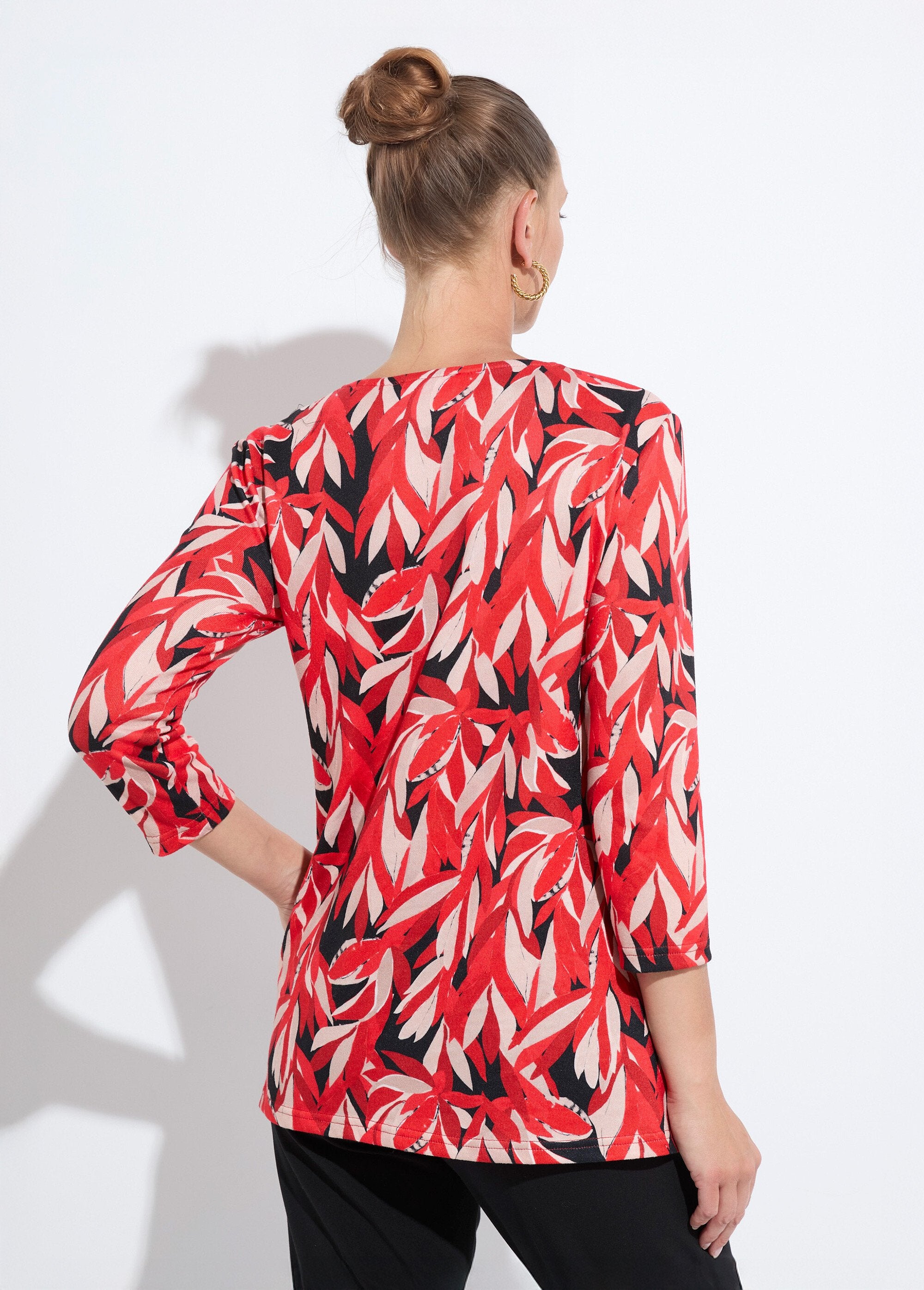 T-shirt_long_évasé_manches_3/4_col_rond_Imprime_rouge_DO1_slim