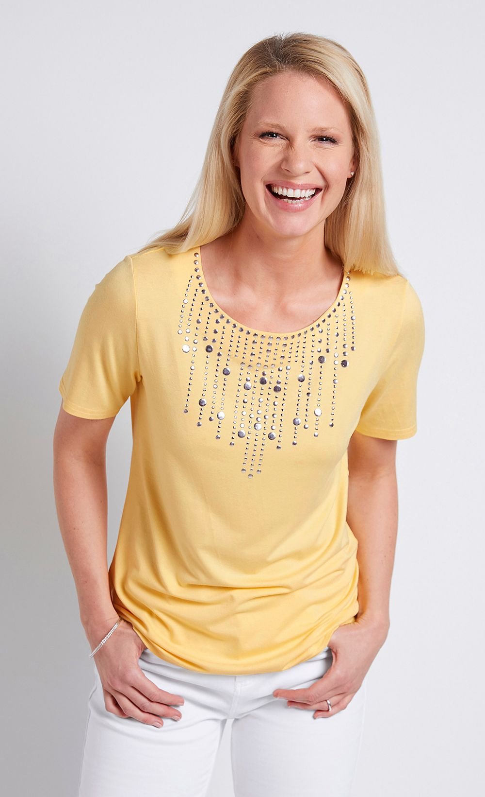 Short-sleeved_fancy_studded_t-shirt_YELLOW_FA1_slim