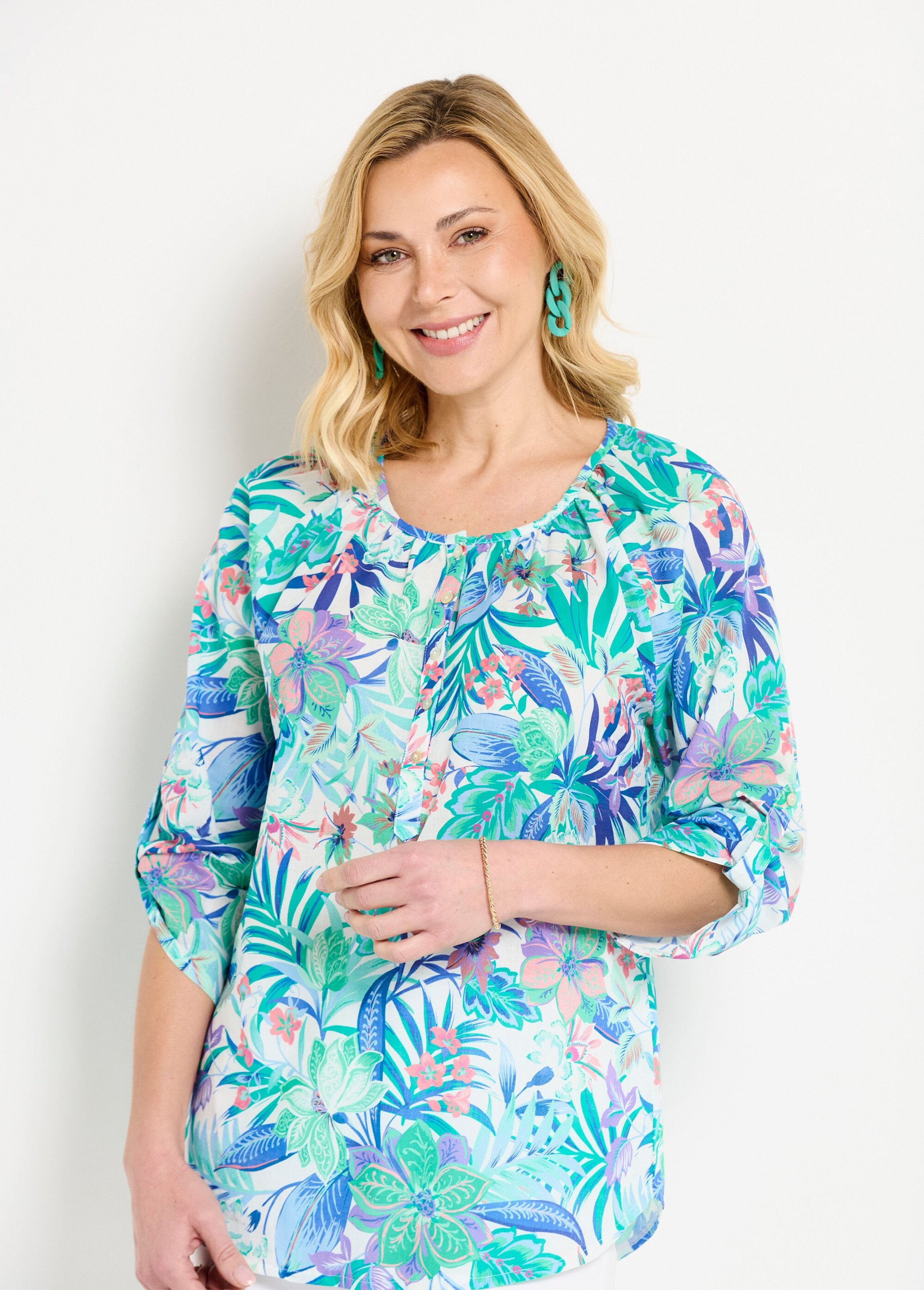 Loose_tunic_in_printed_cotton_voile_with_3/4_sleeves_Multicolor_FA2_slim
