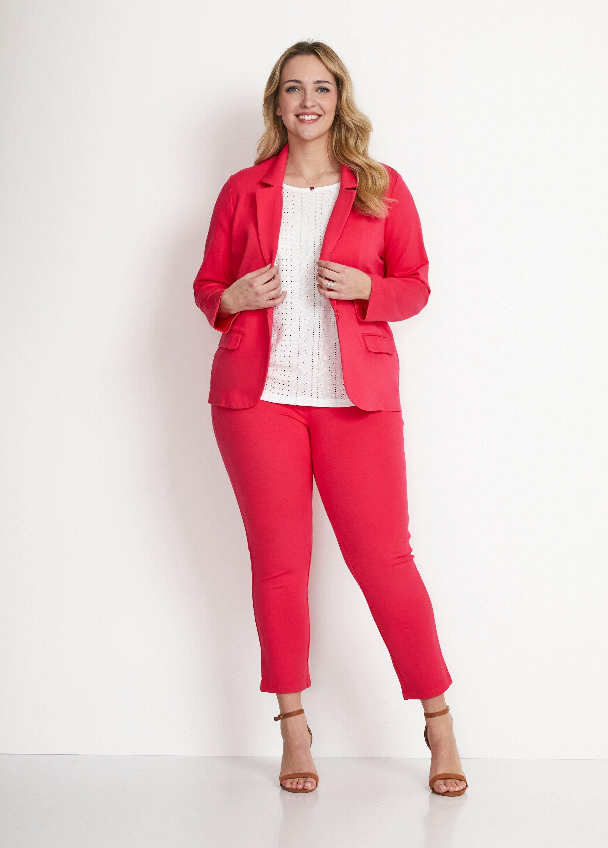 Straight_buttoned_jacket_in_plain_Milano_knit_Pink_SF1_curvy