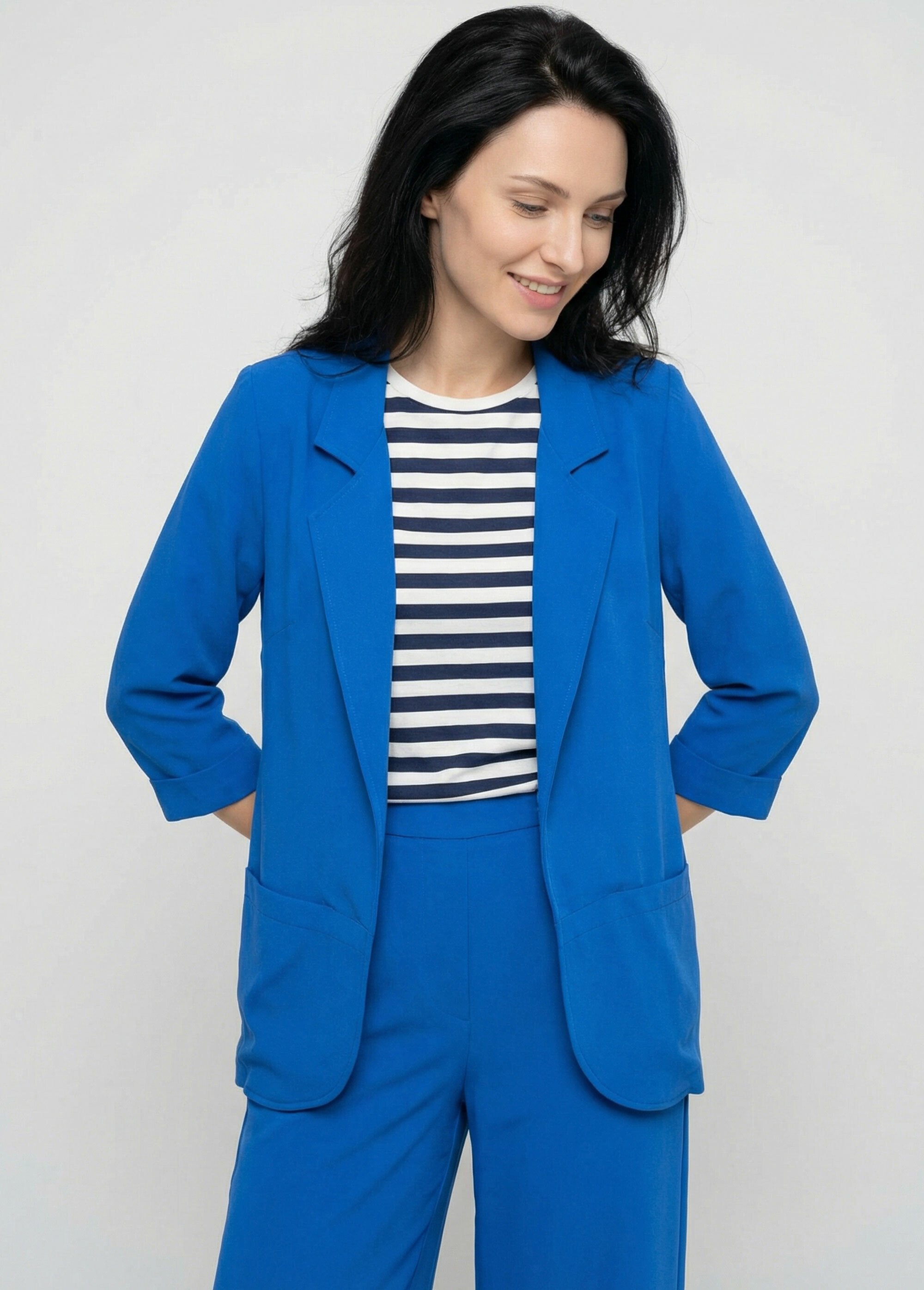 Veste_col_tailleur_manches_3/4_Essentiel_Bleu_vif_FA1_slim