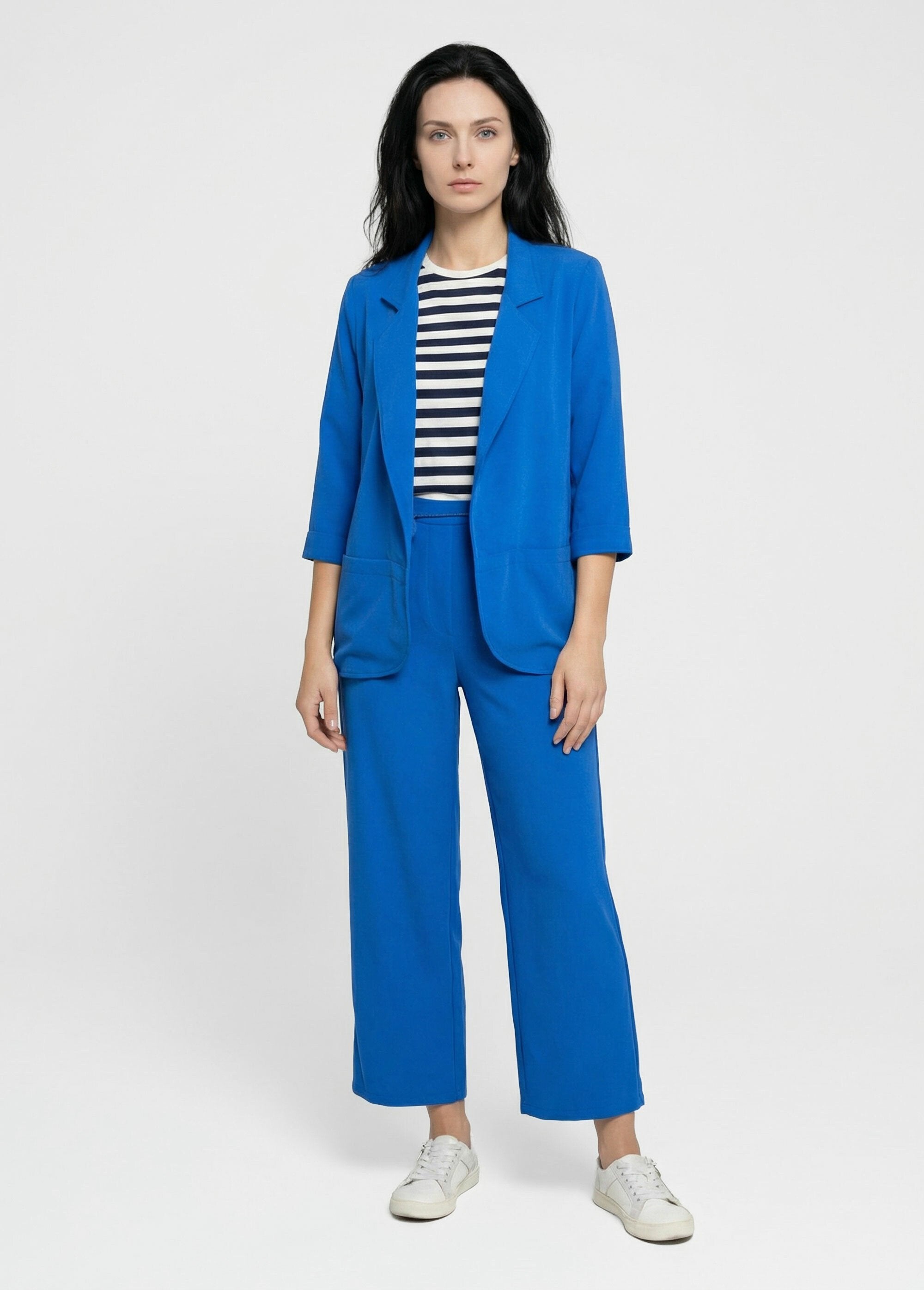 Essential_tailored_collar_jacket_with_3/4_sleeves_Bright_blue_SF1_slim